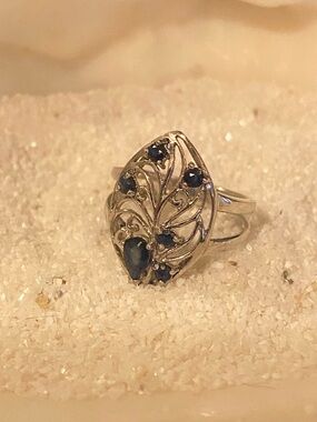 Sterling Silver Filigree Sapphire Stone Teardrop Ring 6